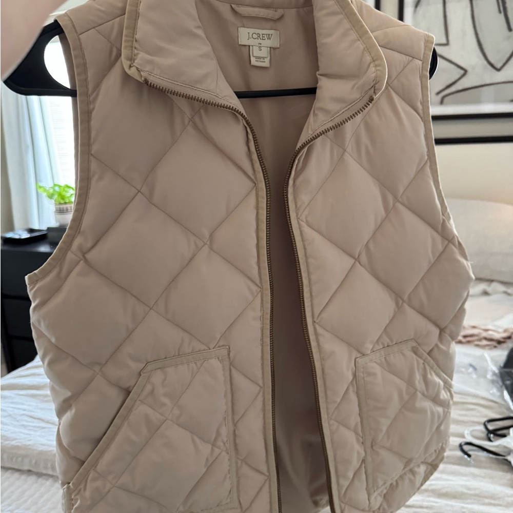 J. Crew Tan Quilted Vest with High Collar